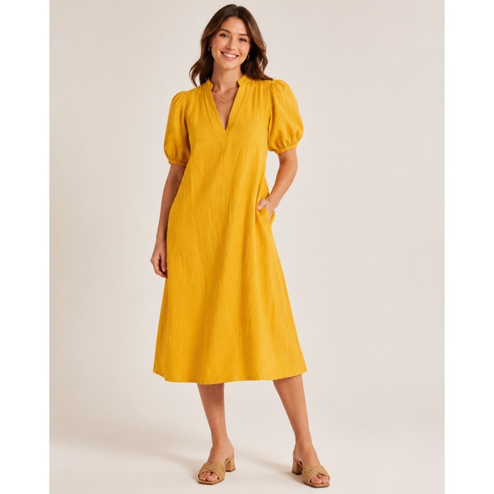 Emily McCarthy Womens Hampton Dress XS Midi Dress Lemon Taffeta Gold Yellow